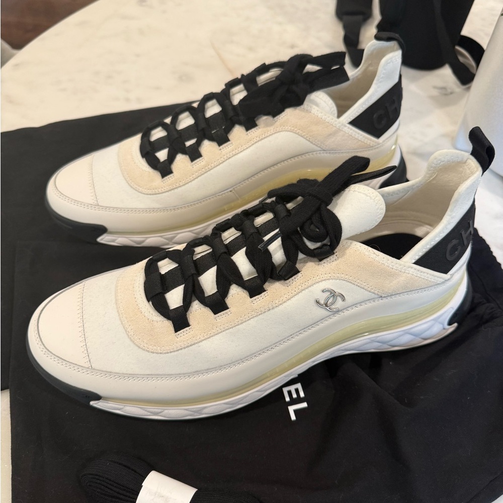 CHANEL Men's Cream and Black Sneakers